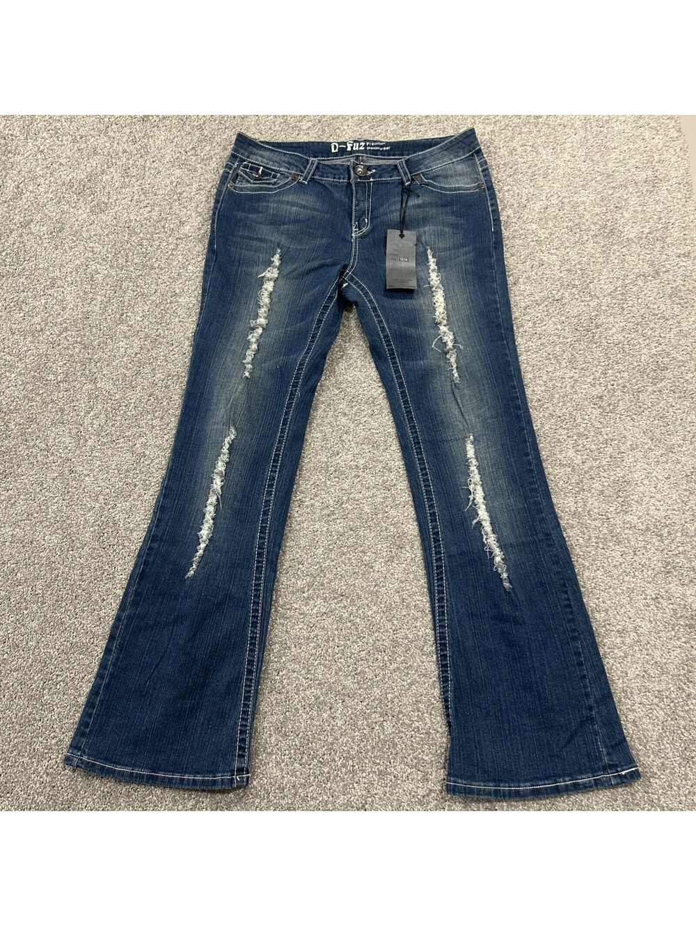 D-Fuz Women’s Y2K Flare Distressed Blue Jeans New With Tags